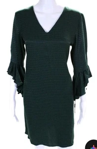 Calvin Klein Shift Dress 3/4 Bell Ruffle Sleeves Green Print Size 8 NWT - Picture 1 of 6