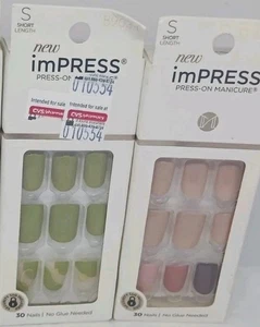 Kiss impress color gel nail SET  No Glue Mani 30 Nails EACH 2pk short length new - Picture 1 of 1