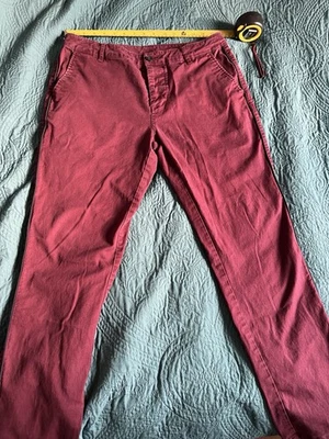 Men’s ASOS Burgundy Trousers Stripe Button Fly Slim Chino Pants Size 32W 29L - Image 1 of 4