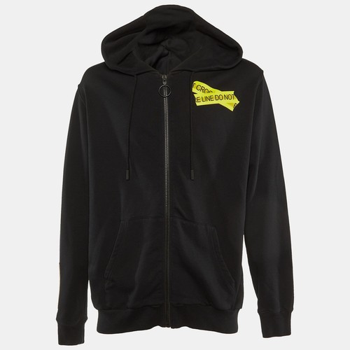 Felpa con cappuccio zip Off White nera jersey cotone non incrociata stampa L