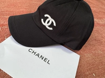 Chanel Black White Embroidered Canvas One Size Snap Closure Hat - image 1 of 4
