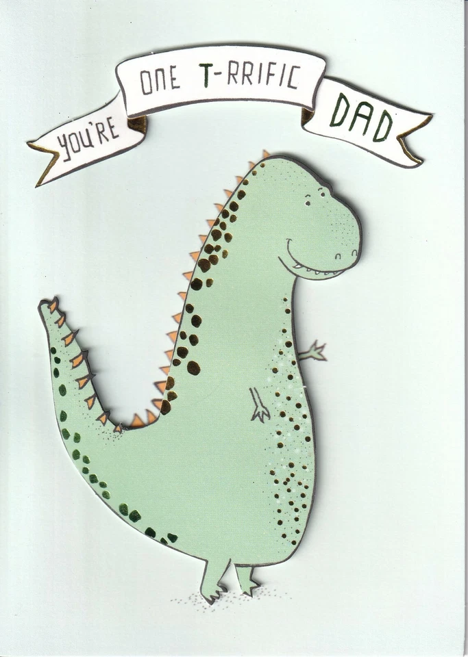 3D Cute Papyrus Father’s Day Card W/T-Rex Dinosaur/You’re One T-rrfic Dad