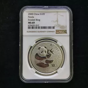 Frosted Ring - 2000 China 10 Yuan 1 oz Panda Silver Coin NGC MS69 - Picture 1 of 2