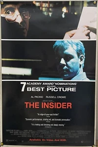 THE INSIDER ROLLED ORIGINALE VHS VIDEO FILM POSTER AL PACINO RUSSELL CROWE 1999 - Foto 1 di 1