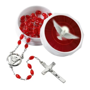 Holy Spirit Red Rosary with Holy Spirit Dove Carry Case NEW Confirmation - Picture 1 of 1