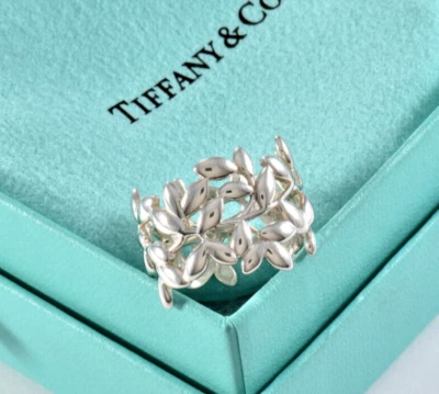 Anillo ancho hoja de olivo Paloma Picasso plata talla 5,5 Tiffany & Co en caja bolsa Foto 1 de 4