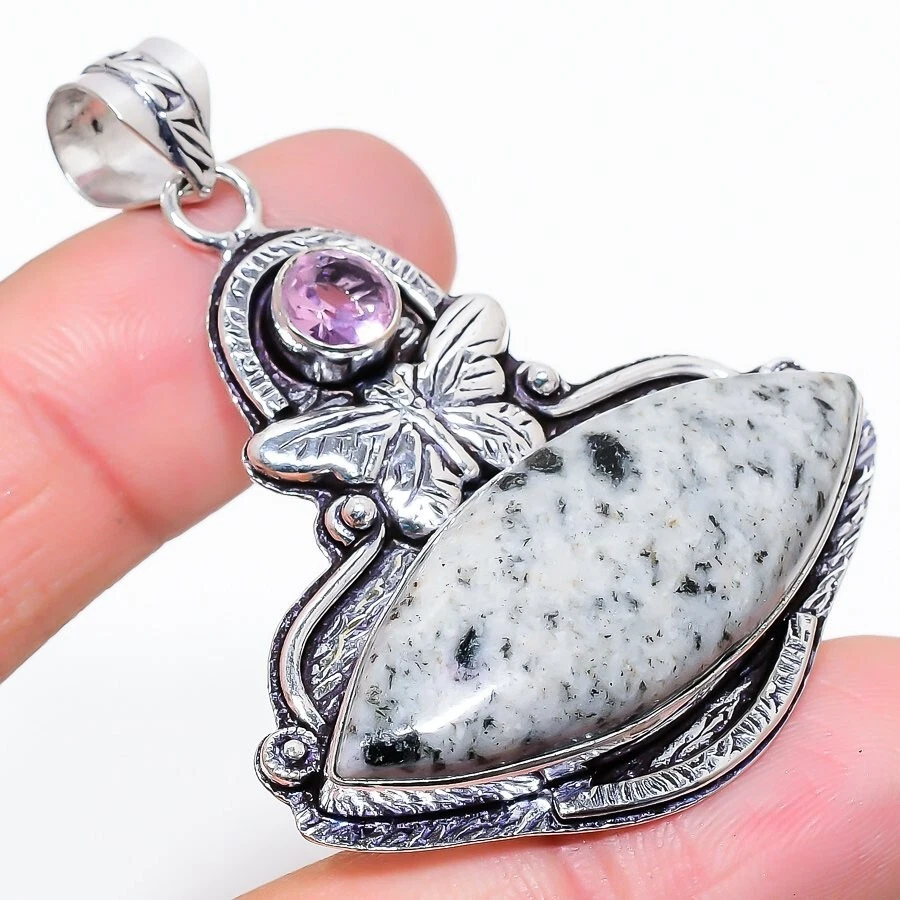 Natural K2 Jasper Gemstone Handmade 925 Sterling Silver Jewelry Pendant Sz 2.3" - Image 1 of 1