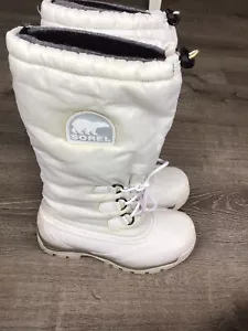 SOREL SNOWLION White Nylon Rubber Insulated Snow BOOTS NL1082-100 Womens Size 8 - Picture 1 of 13