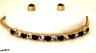 Juego de brazalete y aretes de tenis ajustables tono dorado piedra natal febrero nuevo con etiquetas Foto 1 de 4