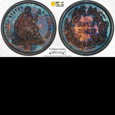 1867 PCGS MS64 Mintage 8,000 = 2nd Lowest H10C ✅ Gorgeous ✅ KEY Seated Half Dime Cover