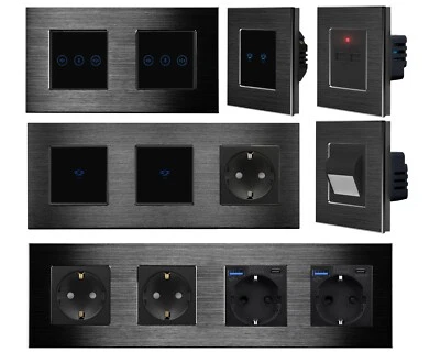 Touch Dimmer Lichtschalter Wechselschalter Steckdosen USB Alurahmen LUXUS-TIME - Bild 1 von 4