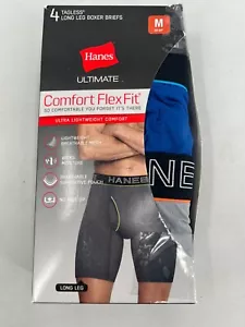 Hanes Long Leg Boxer Briefs 4 Pair Pack Mens Size M Blue Black Gray 32-34" - Picture 1 of 7