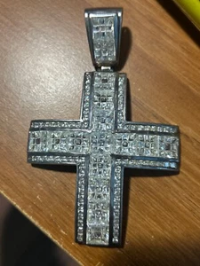 Riesiger ausgestellter Sterling Silber Kreuz Iced CZ Anhänger Silber - Bild 1 von 4
