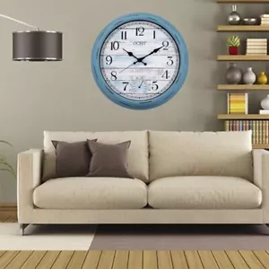 16 Zoll große Außenuhr wasserdicht mit Thermometer Retro Wanduhren, blau - Bild 1 von 8