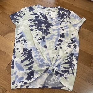 NWT Abercrombie & Fitch Girls Blue Tie Dye T Shirt Knot,size 13/14 - Picture 1 of 4