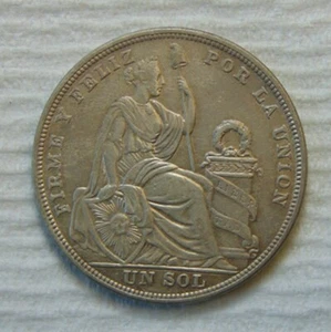 PERU 1924 .500 SILVER UN SOL COIN - Picture 1 of 2