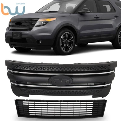 Matte Black Grille For Ford Explorer 2011-2015 Front Upper&Lower Grill Assembly Foto 1 de 4