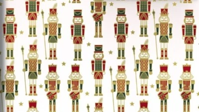 Papel de envolver Hallmark Navidad Cascanueces Crema metálica Rollo de 22,5 pies cuadrados Foto 1 de 4