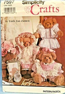 SIMPLICITY CRAFT PATTERN 7597 BEARS 18" TO STUFF CLOTHES UNCUT VINTAGE 1991 - Picture 1 of 2