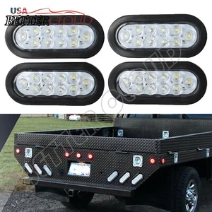 4pc White 6" Oval Trailer Lights 10 LED Stop Turn Tail Truck Sealed Grommet Plug - Picture 1 of 7