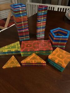 Lot Of 92 Genuine Magna Tiles & Magformers Magnetic Tiles Triangles Squares