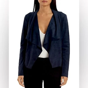 Bagatelle Faux Suede Drape-Front Jacket in Navy Blue One Size - Picture 1 of 10