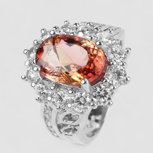 Estate Salmon Pink Tourmaline 3.50Ct 925 Sterling Silver White Gold Plated Rings - Picture 1 of 8