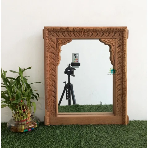 Indian Antique Wooden Arch Mirror Frame Wall Hanging Mirror Frame Wall Decor Cover