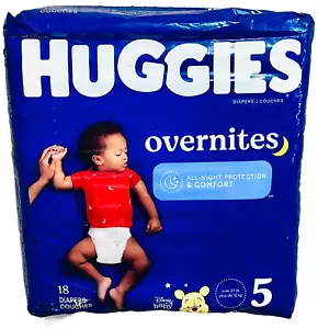 HUGGIES Overnites All-Night Protection Diapers Size 5-(Over 27 lb.), 18 Diapers - Picture 1 of 4