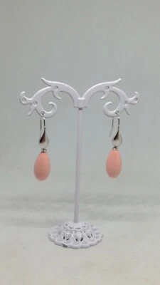 Orecchini donna argento pendenti madreperla smaltata corallo rosa - Immagine 1 di 4