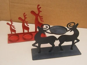 V421) Two metal Christmas Reindeer candle holders - Picture 1 of 5