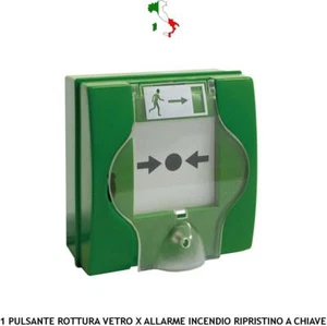 PULSANTE VERDE RICHIESTA MANUALE INTERVENTO ALLARME INCENDIO RIPRISTINO A CHIAVE - Foto 1 di 5