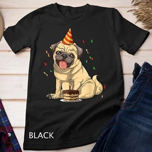 Pug Cumpleaños Pug Fiesta de Cumpleaños Pug Tema Camiseta Unisex Camiseta - Imagen 1 de 12
