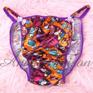 Halloween Satin Kitty Katze Höschen Sissy HERREN glänzend lila String Bikini Unterwäsche - Bild 1 von 5