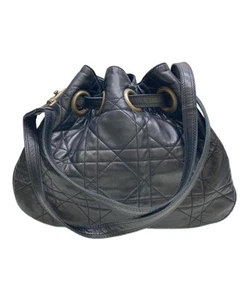 Christian Dior Drawstring Shoulder Bag Cannage Black 200-BM-1026 - Picture 1 of 9