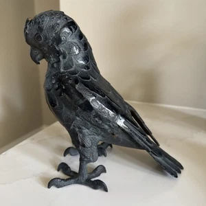 Vintage Japanese Okimono Meiji Statue Bronze Iron Hawk Bird Cockatoo Marked - Picture 1 of 14
