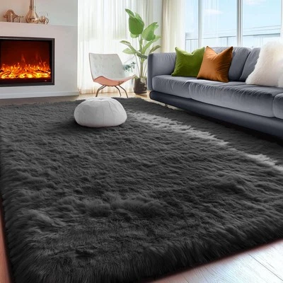 PAGISOFE Black Fluffy Shag Area Rugs for Bedroom 5x7, Soft Fuzzy Shaggy Rugs for - Image 1 of 4