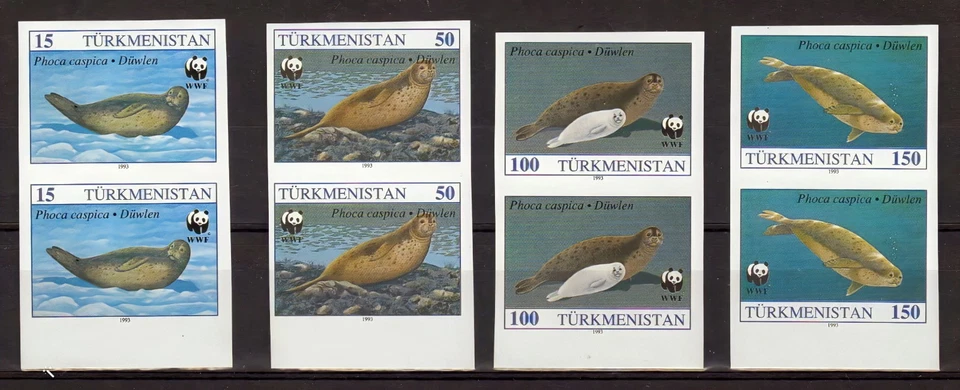 Turkmenistán 1993 Sc#35/38 WWF Juego de sellos del Caspio (4) PAR IMPERFORADO MNH Foto 1 de 1