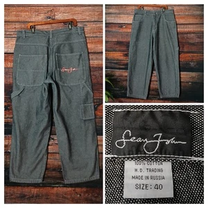 Sean John Jeans Mens 40X30 Carpenter Vintage 90s Baggy Washed Black 100% Cotton - Picture 1 of 9