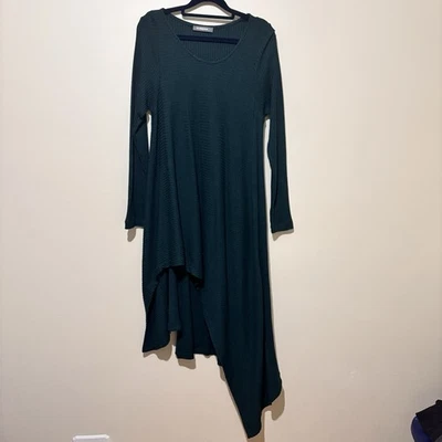 Alembika Womens 1 (US 4-6) Asymmetrical Hem Waffle Lagenlook Swing Dress Green - Image 1 of 4