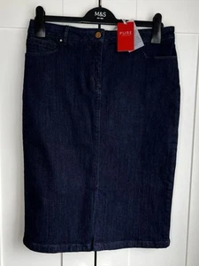 Pure Collection Dark Blue Denim Pencil Skirt Cotton Smart Work UK 12 New - Picture 1 of 8