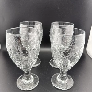 Vintage Libbey Clear Orchard Fruit Water Goblets Wine Glasses 7" Set of 4 VTG - Picture 1 of 10