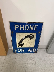 Vintage Telephone For Aid Emergency Sign - Picture 1 of 4