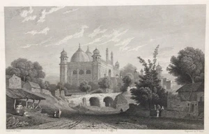 Antiker Stahlstich Druck Indien Tempel Banaras Varanasi Kunst Raj Buchplatte - Bild 1 von 3