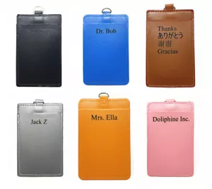 Personalisierter maßgeschneiderter monogrammierter Deluxe Leder vertikaler Ausweis Abzeichenhalter - Bild 1 von 14