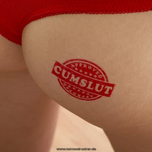 2 x APPROVED CUMSLUT - Schriftzug in rot - Sexy Kinky Tattoo (2) - Picture 1 of 5