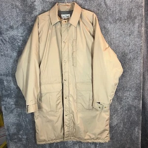 Vintage LL Bean Jacket Mens Tall XL Beige Trench Coat Duster Long Wool Lined - Picture 1 of 6