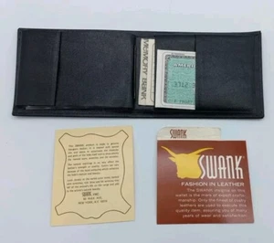 Swank Portafoglio Uomo Bi-Fold Vera Pelle Nero NOS Con Scatola - Foto 1 di 11