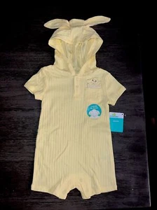 Infant Boys Girls Yellow Chick Easter Romper With A Bunny Ear Hood - Picture 1 of 6