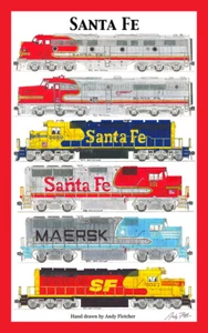 Póster enmarañado de locomotoras Santa Fe 12"x18" firmado por Andy Fletcher - Imagen 1 de 1